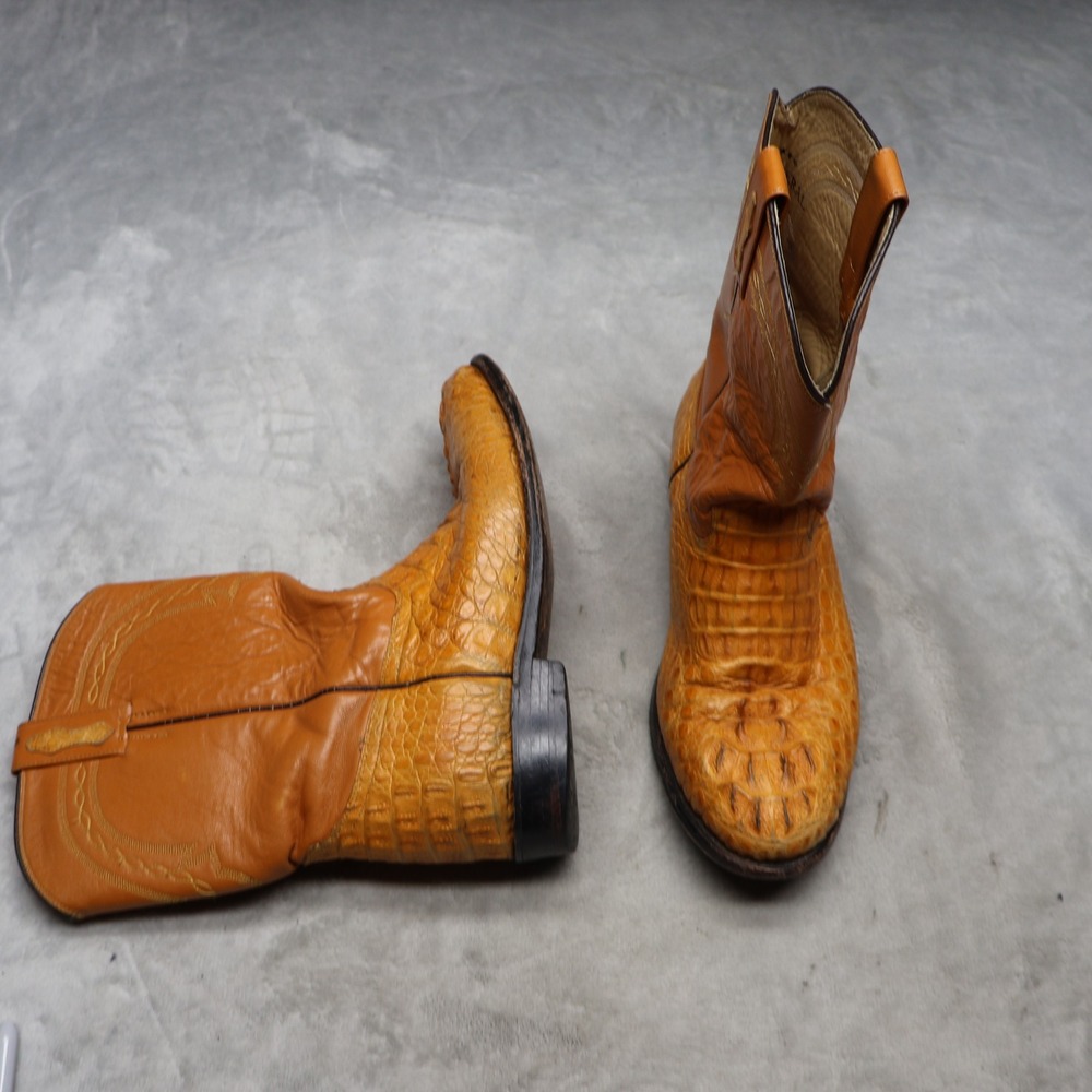 El General Mens 10.5 MX28.5 Cowboy Boots Yellow Caiman Crocodile Leather Western